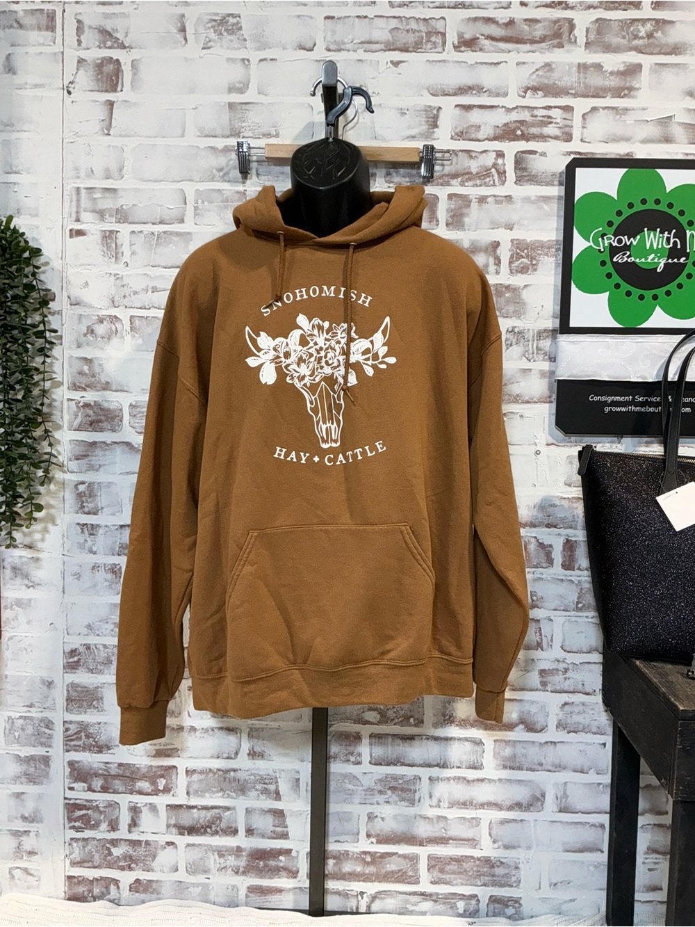 Jerzees Brown Graphic Crewneck Hoodie - Snohomish Hay + Cattle